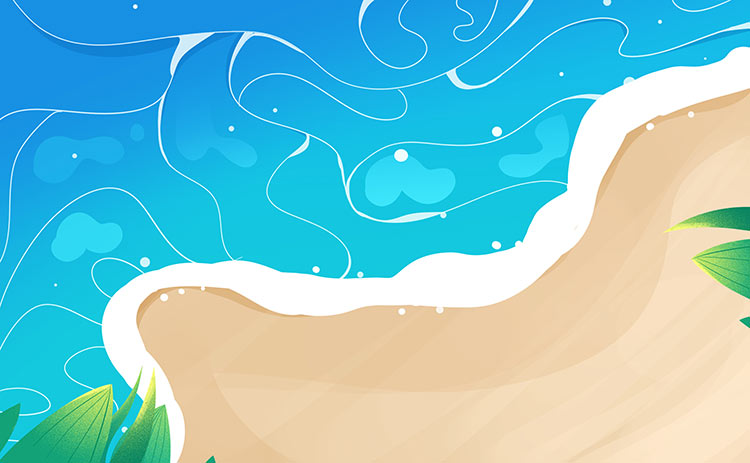 蓝色唯美小清新卡通海水立夏夏季海边配图高清背景图
