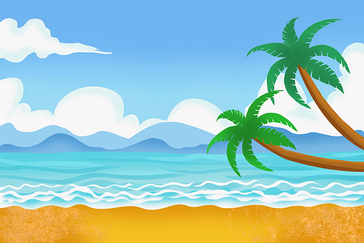 立夏手绘户外沙滩海水椰子树高清背景图