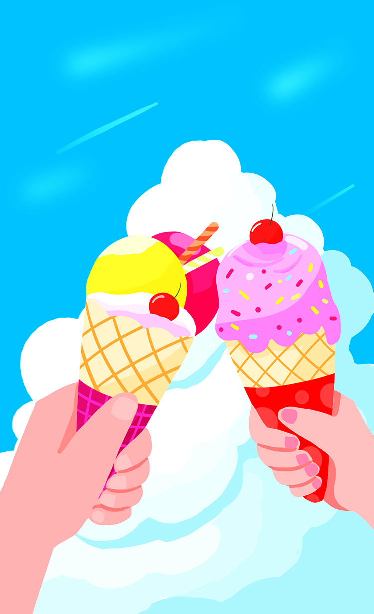 蓝天白云冰淇淋背景