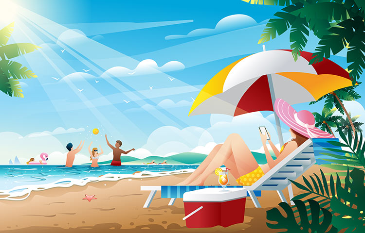 夏天度假海边阳光照射游泳戏水日光浴沙滩
