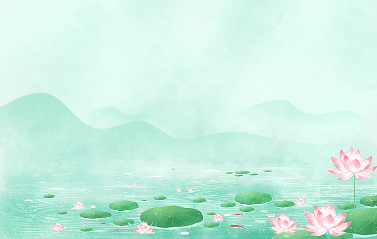 中国风荷花山水绿色水墨夏天立夏海报背景