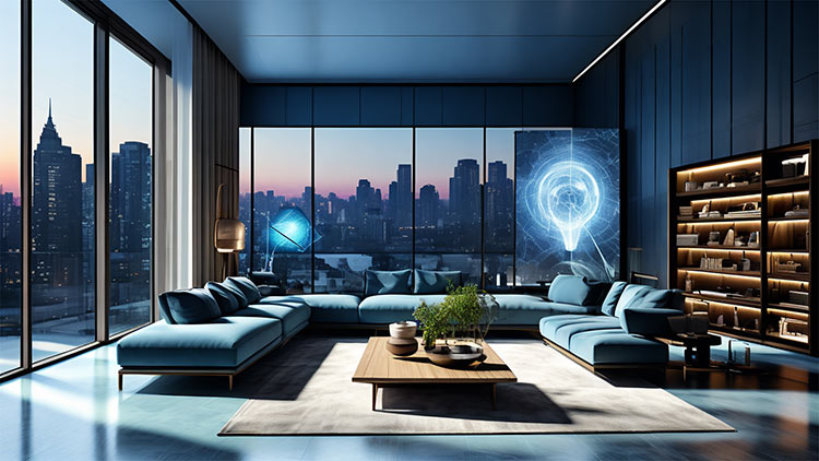 蓝色科技居家城市建筑室内场景