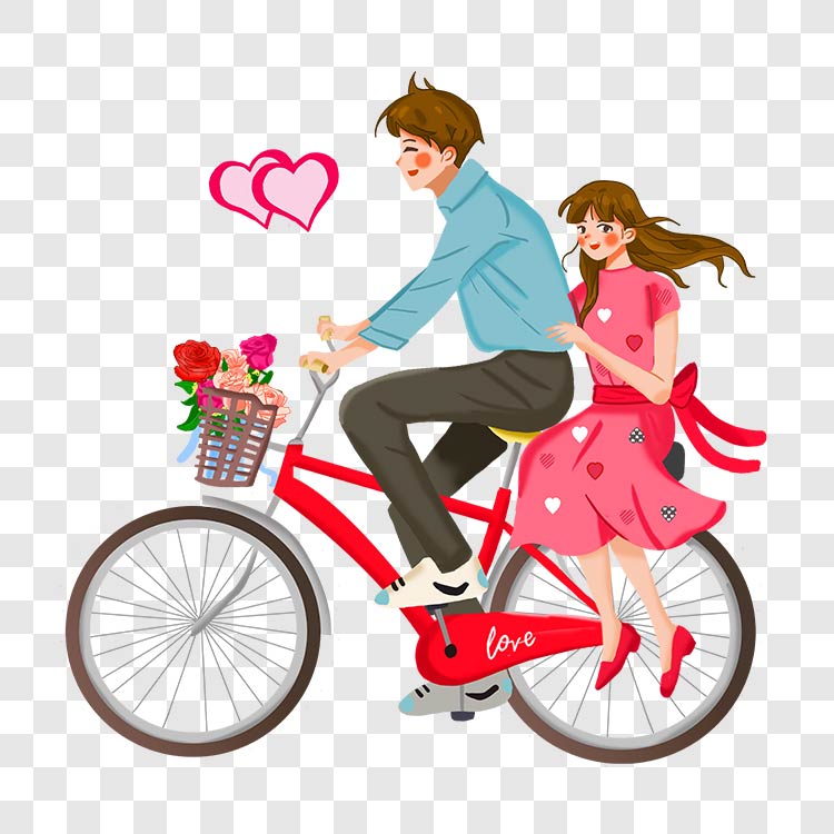 浪漫情人节情侣骑单车元素
