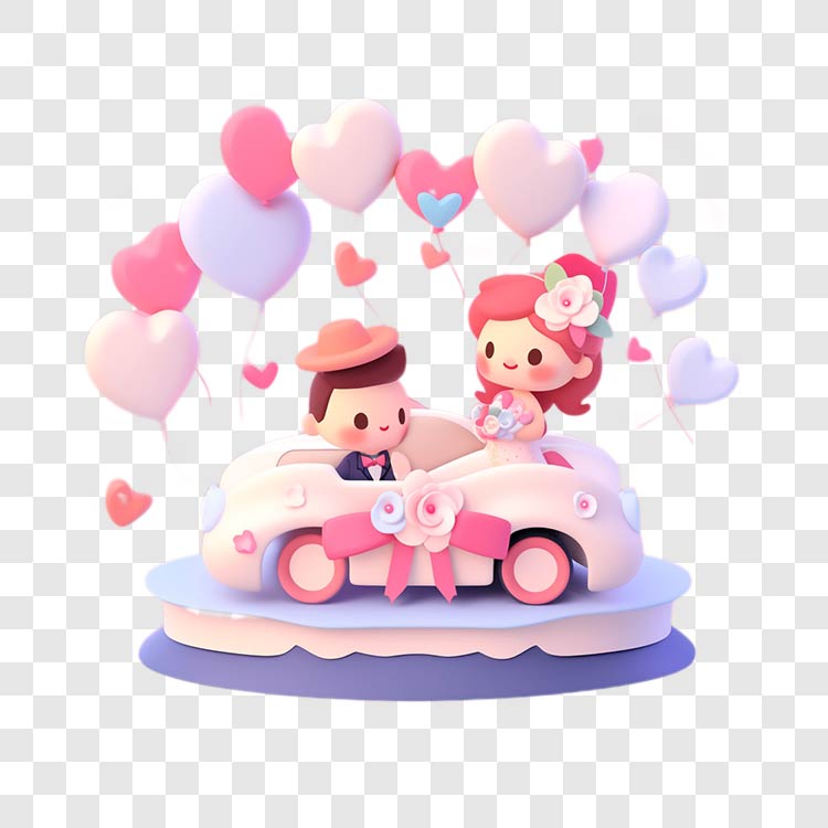 3D情人节情侣坐汽车