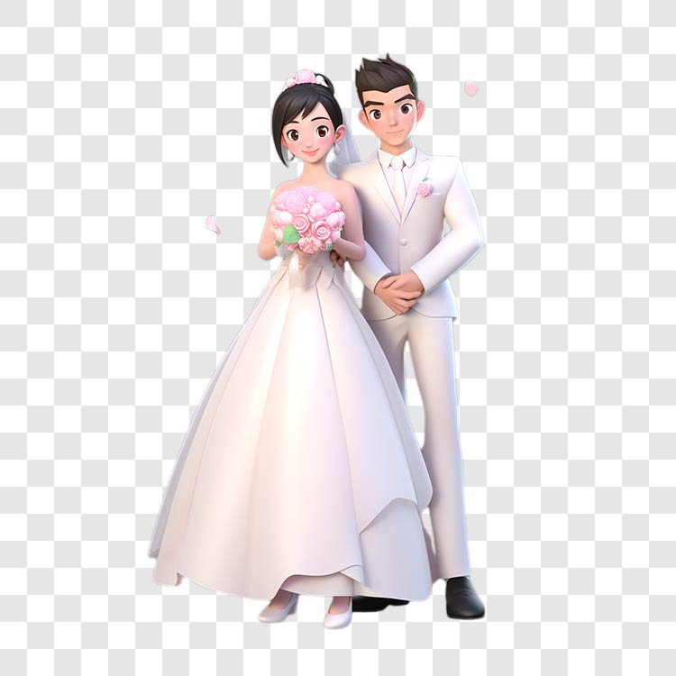 情人节3D卡通情侣新郎新娘