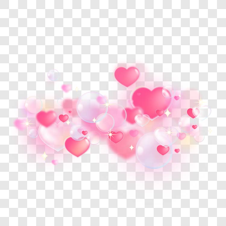 粉色浪漫爱心泡泡漂浮素材