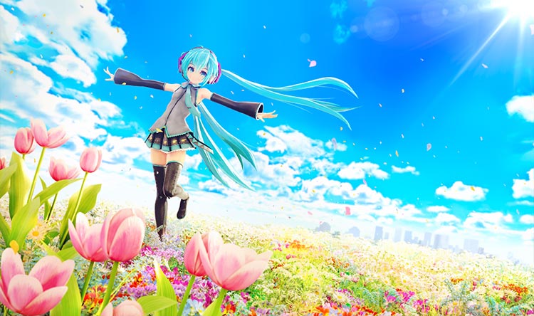 鲜花 女孩，初音未来 风 郁金香 太阳 VOCALOID 动漫二次元5K壁纸