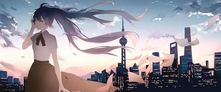 初音少女带鱼屏动漫背景3440×1440