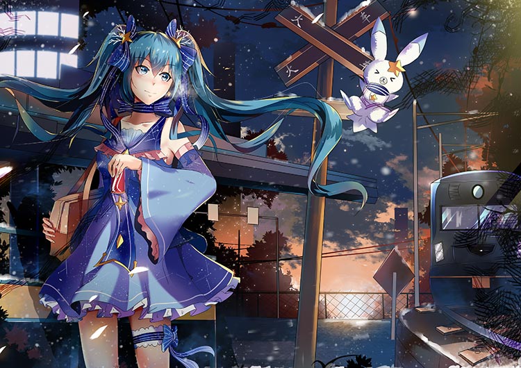 初音未来miku铁路风景4k动漫背景